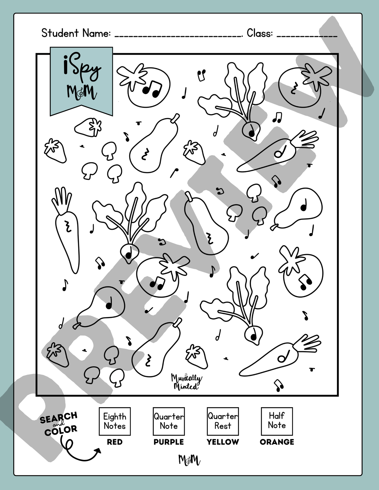 Melody Market: BEGINNER Music iSpy Garden Veggies Search and Color DIGITAL DOWNLOAD