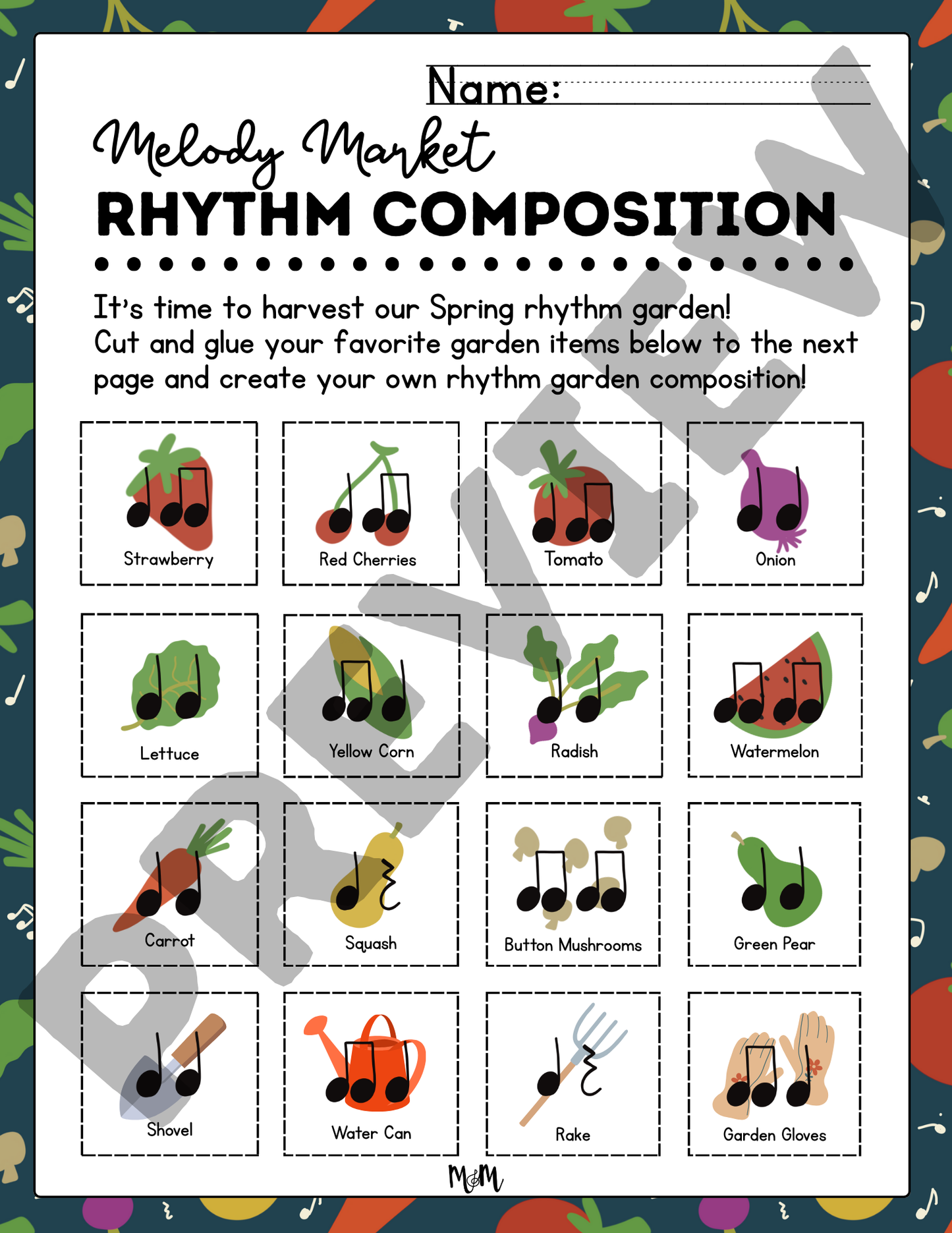 Melody Market: Cut & Glue Rhythm Composition Activity | Music Class Printable DIGITAL DOWNLOAD
