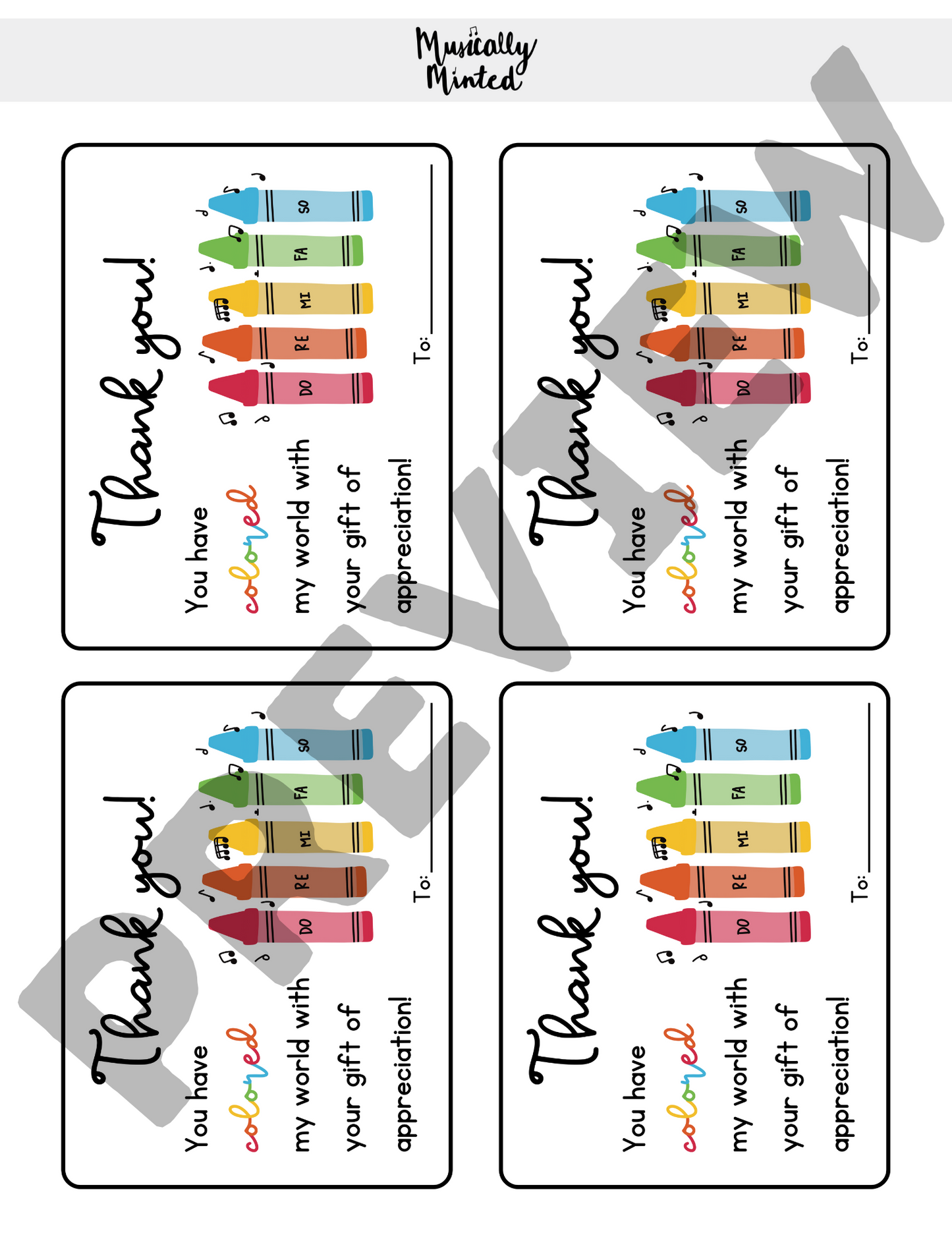Musically Minted: Music Teacher Appreciation Thank you Notes DIGITAL DOWNLOAD