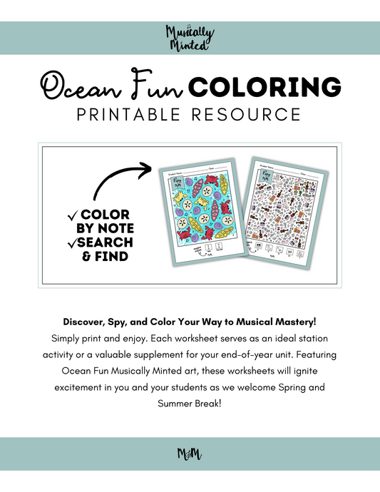 Ocean Fun: iSpy Music Search and Find Coloring Pages DIGITAL DOWNLOAD