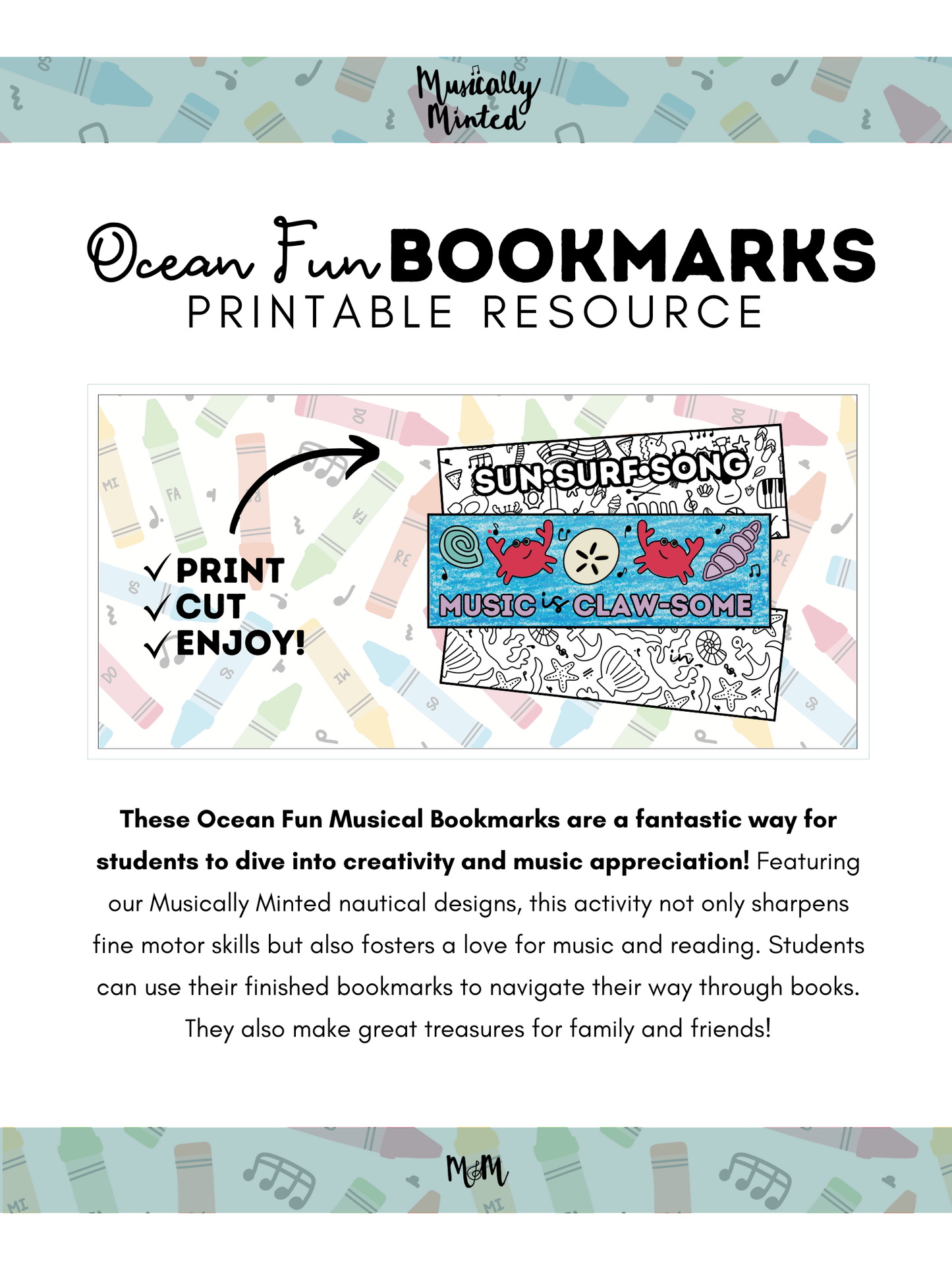 Ocean Fun: Music Bookmarks DIGITAL DOWNLOAD