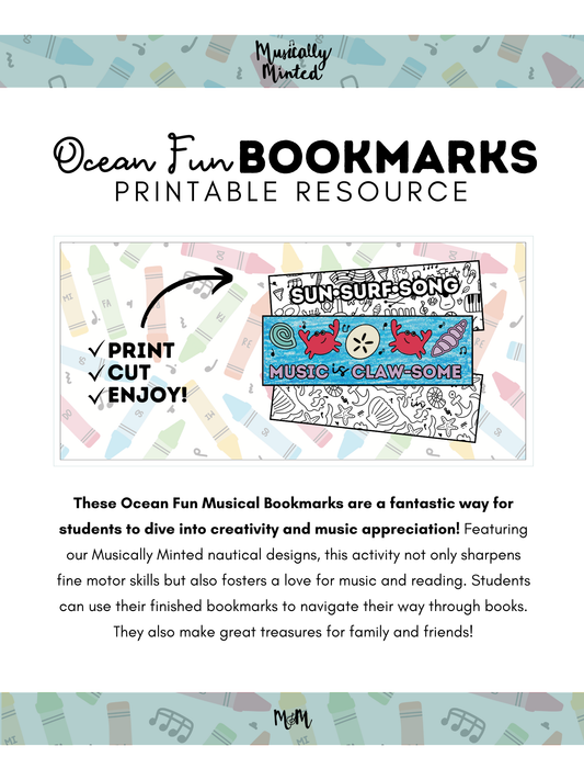Ocean Fun: Music Bookmarks DIGITAL DOWNLOAD