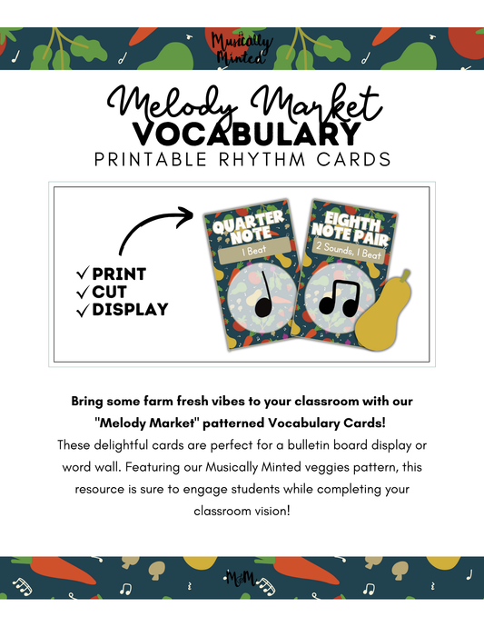 Melody Market: Rhythm Word Wall Vocabulary Cards DIGITAL DOWNLOAD