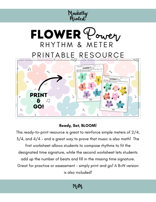 Spring Garden: Flower Power Rhythm and Meter Worksheet | Music Class Printable DIGITAL DOWNLOAD