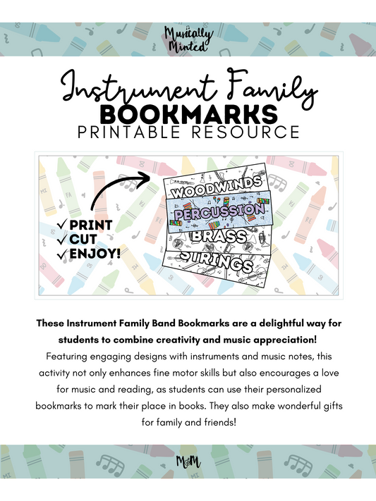 Instrument Family: Music Bookmarks DIGITAL DOWNLOAD
