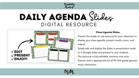 Happy Rainbow: Daily Agenda Slides | Google Slide Agenda | Music Classroom