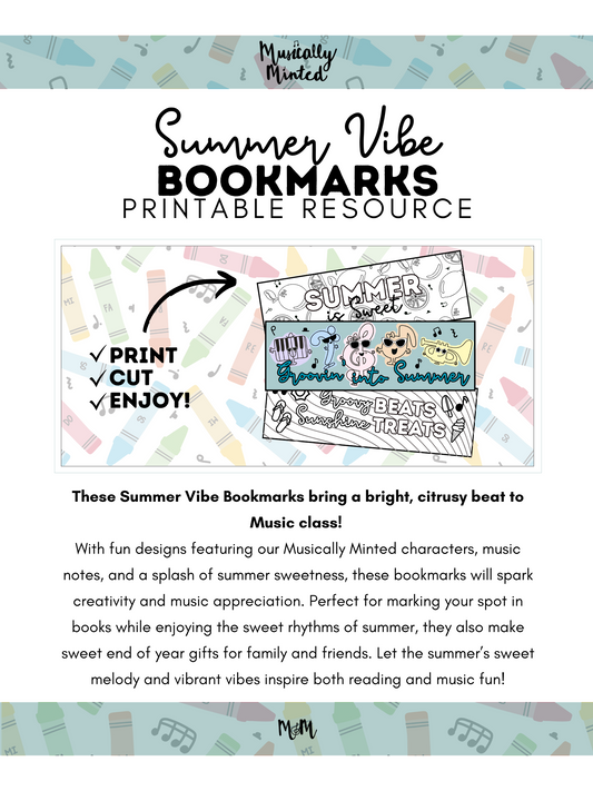 Musically Minted: Summer Vibes | Music Bookmarks | Classroom Printable DIGITAL DOWNLOAD