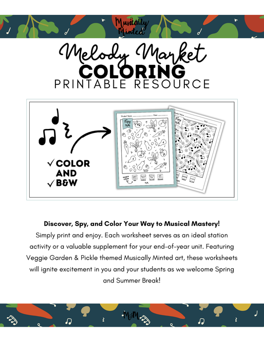 Melody Market: BEGINNER Music iSpy Garden Veggies Search and Color DIGITAL DOWNLOAD