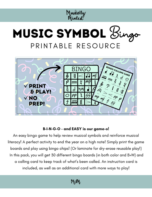 Musically Minted: Music Symbol Bingo | Student Music Bingo Cards | Class Games DIGITAL DOWNLOAD