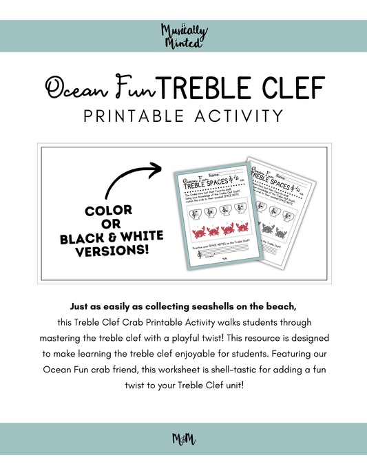 Ocean Fun: Treble Clef Printable Activity DIGITAL DOWNLOAD