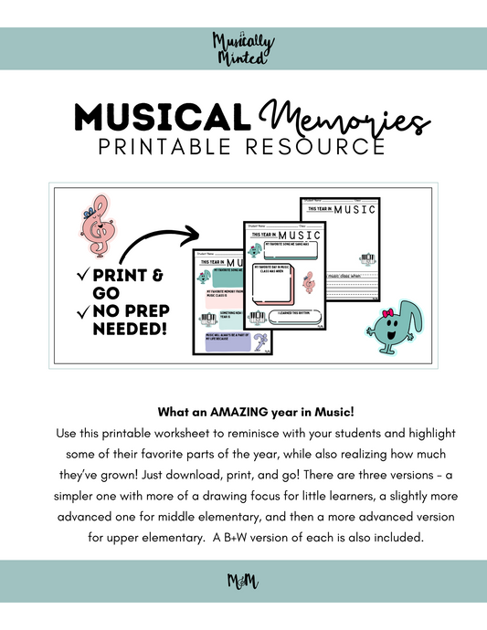 Musically Minted: Musical Memories | End of the Year Music Class Worksheet DIGITAL DOWNLOAD