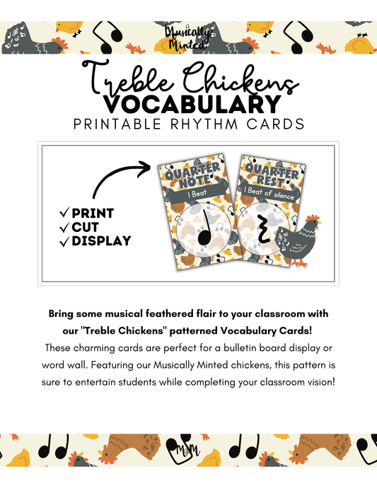 Treble Chickens: Rhythm Word Wall Vocabulary Cards DIGITAL DOWNLOAD