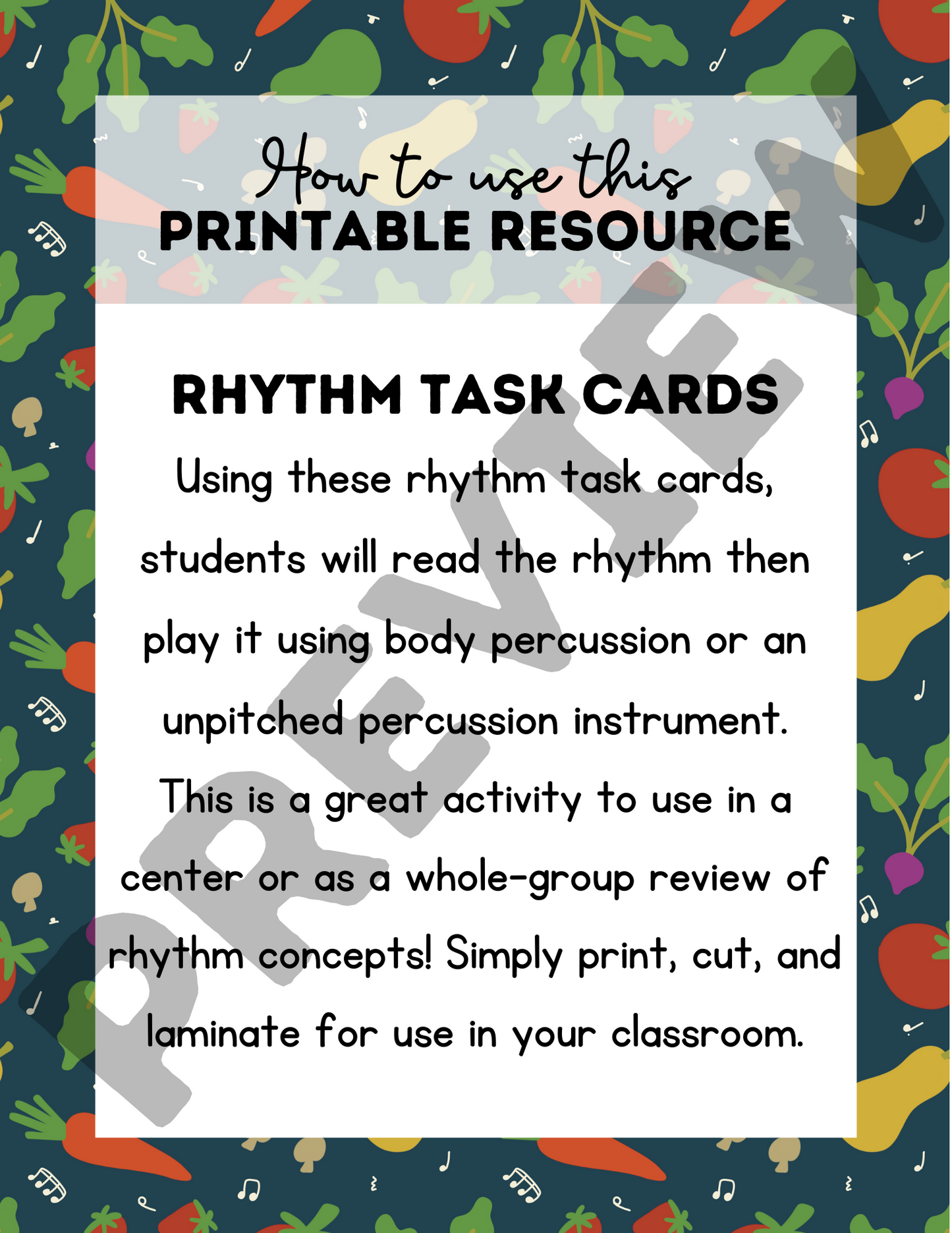 Melody Market: Rhythm Activity Body Percussion Task Cards DIGITAL DOWNLOAD