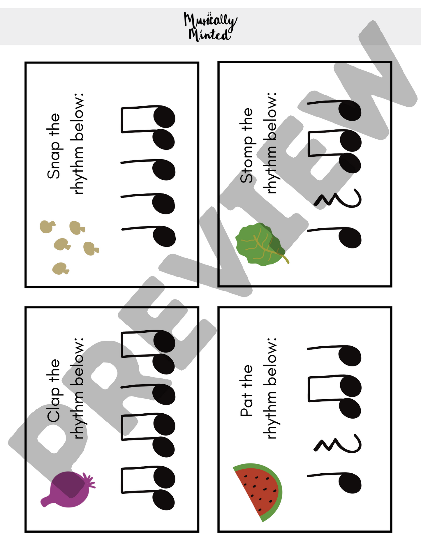 Melody Market: Rhythm Activity Body Percussion Task Cards DIGITAL DOWNLOAD