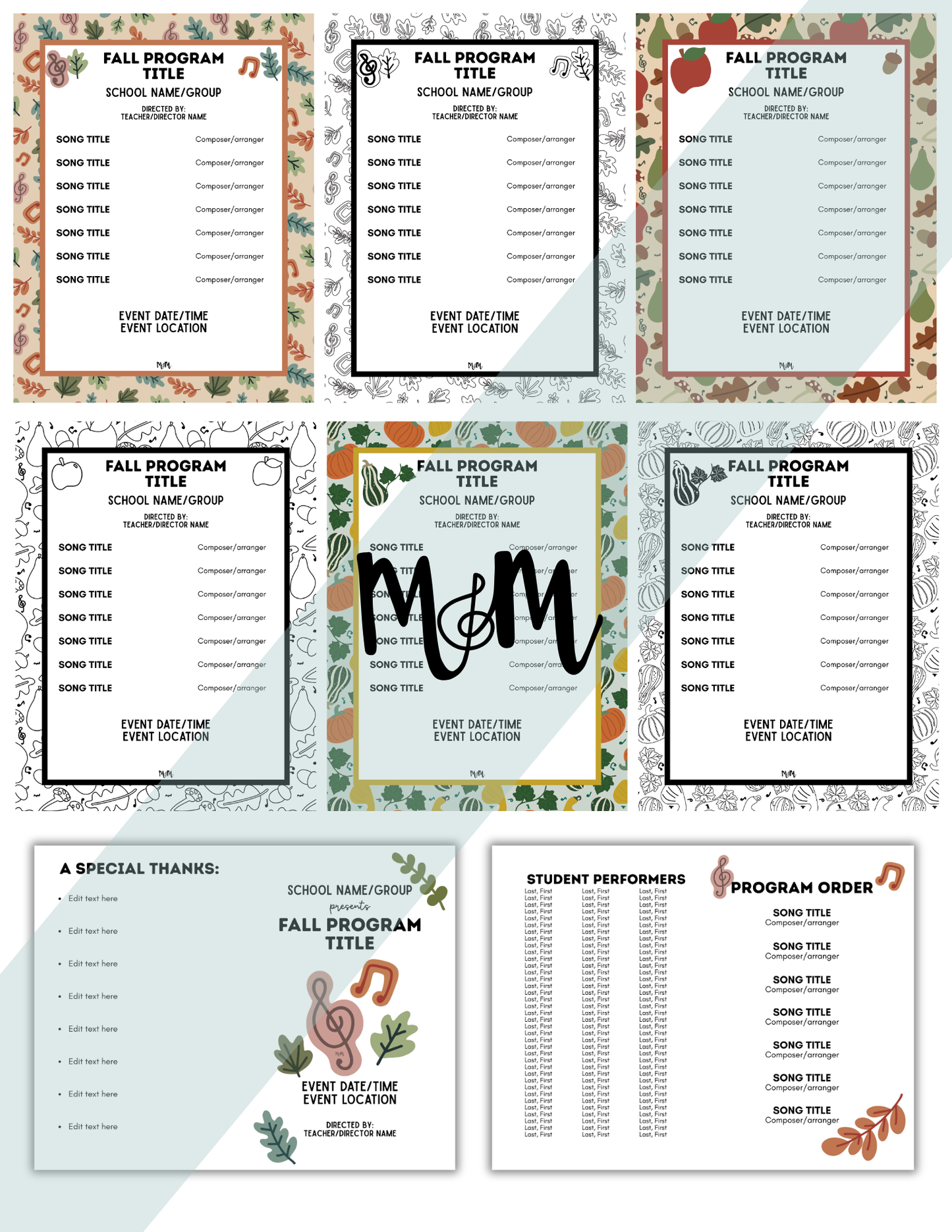 Fall Themed Concert Program Templates | Editable Canva Template DIGITAL DOWNLOAD
