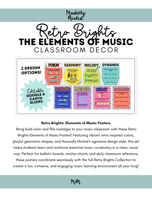 Retro Brights: Elements of Music Posters | Printable Music Classroom Decor