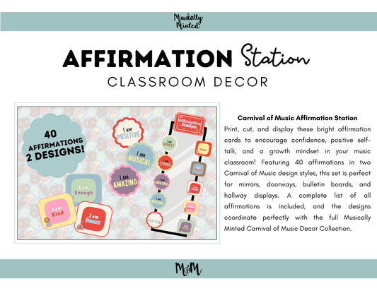 Carnival of Music: Affirmation Station | Music Classroom Decor