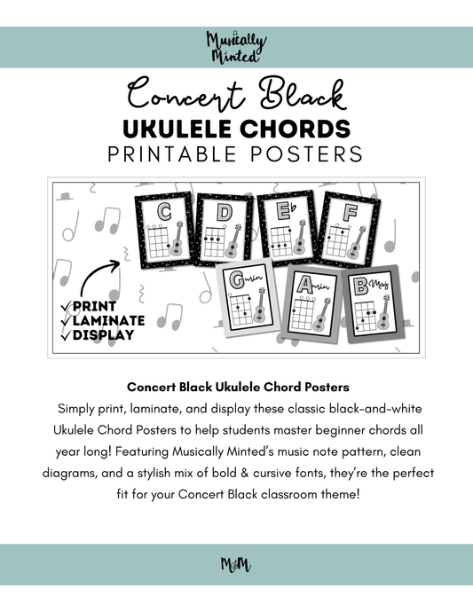 Concert Black: Ukulele Chord Posters DIGITAL DOWNLOAD