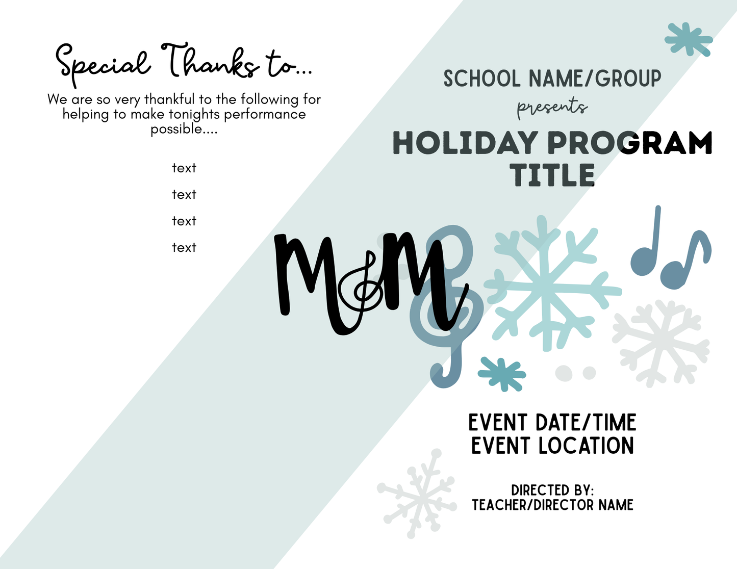 Holiday & Winter Concert Program Templates | Editable Canva Template DIGITAL DOWNLOAD