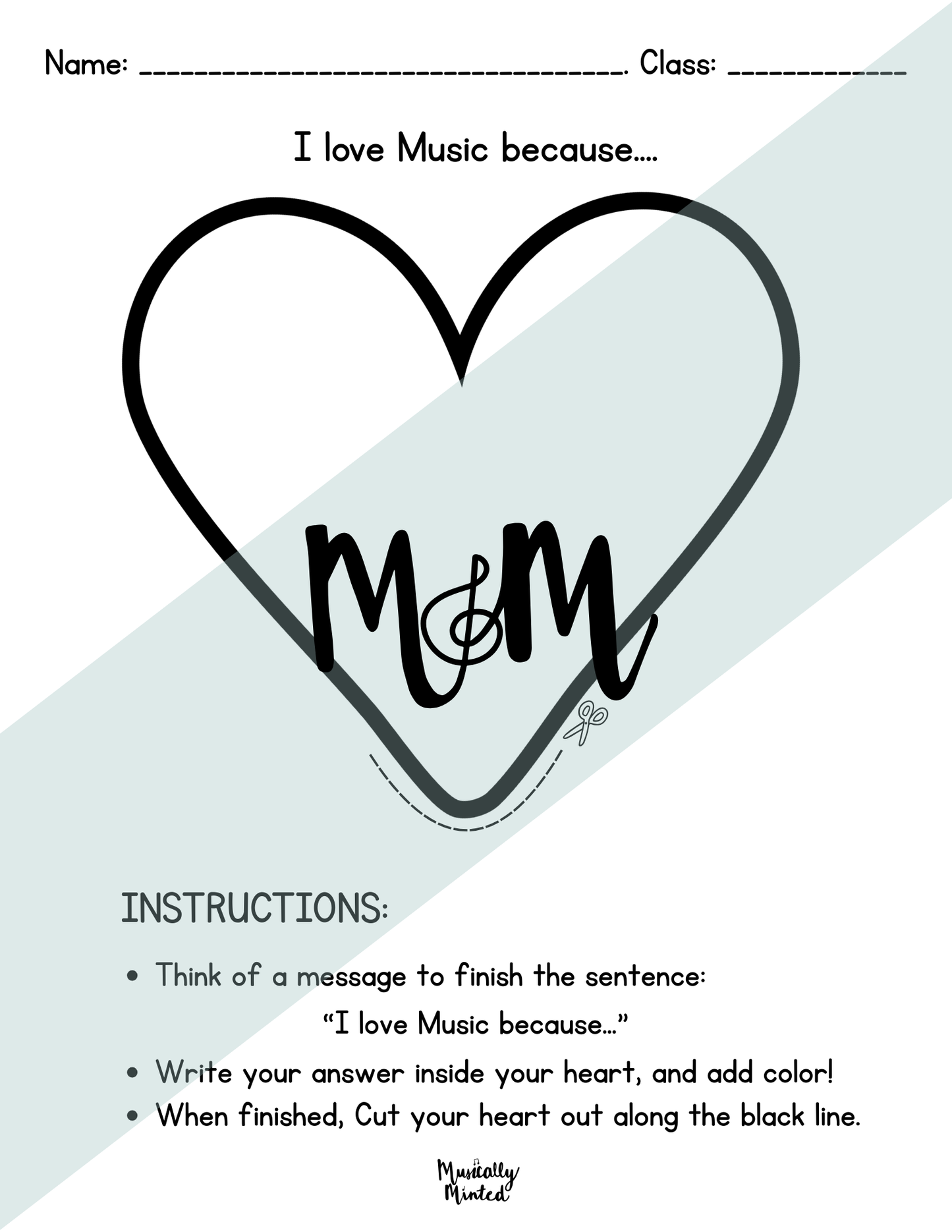 I Love Music Because | Music Ed Matters Bulletin Board and Writing Activity DIGITAL DOWNLOAD