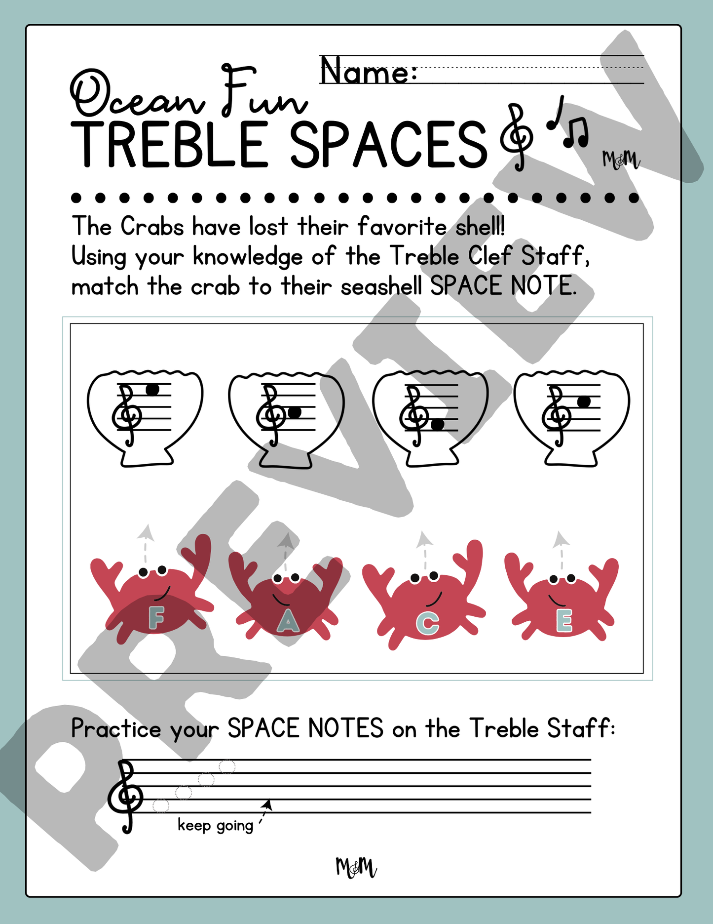 Ocean Fun: Treble Clef Printable Activity DIGITAL DOWNLOAD