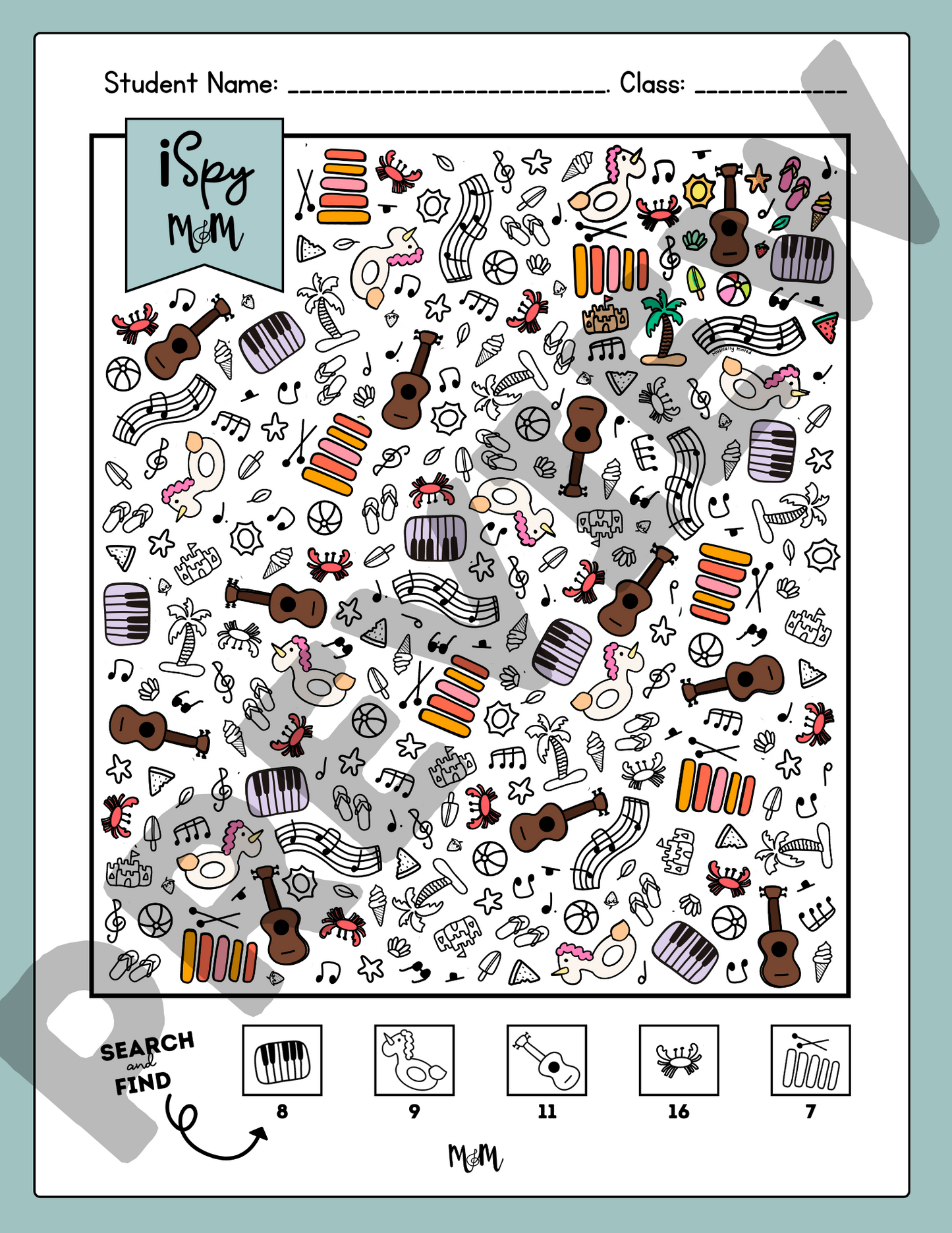 Ocean Fun: iSpy Music Search and Find Coloring Pages DIGITAL DOWNLOAD