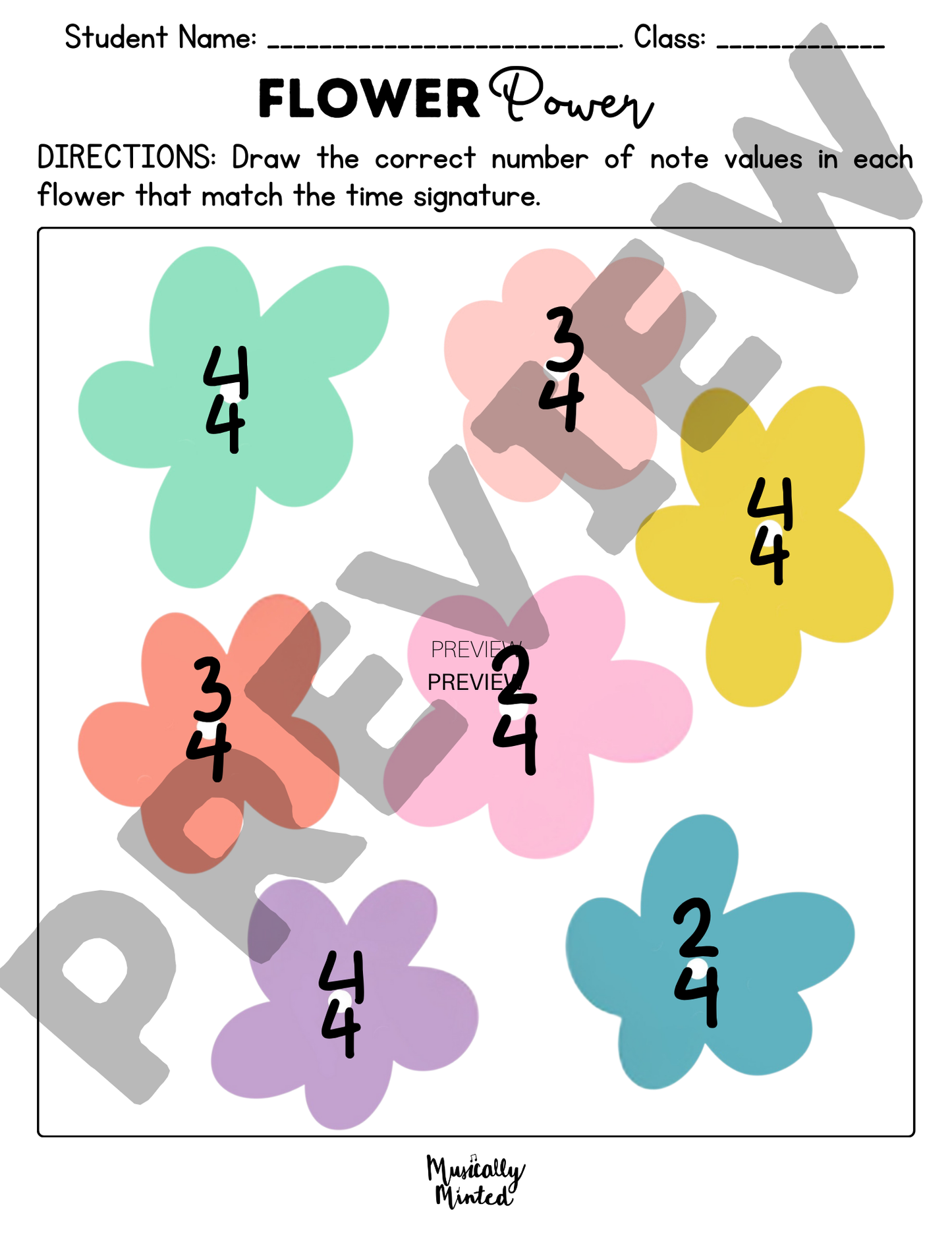 Spring Garden: Flower Power Rhythm and Meter Worksheet | Music Class Printable DIGITAL DOWNLOAD