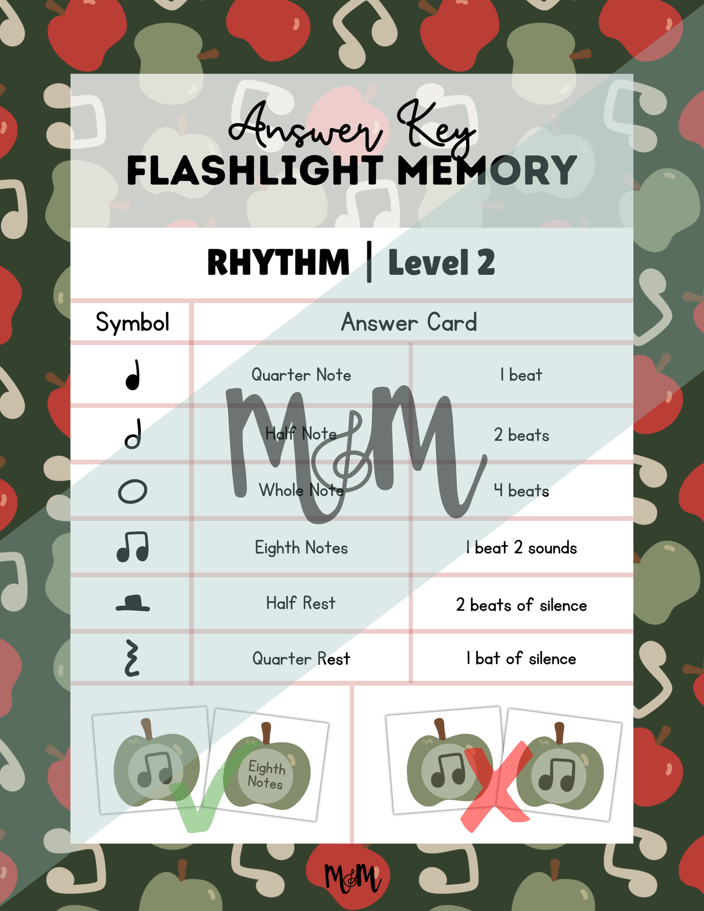 Musical Apples Flashlight Memory Game | Rhythm Level 2 | Fall Music Activity DIGITAL DOWNLOAD