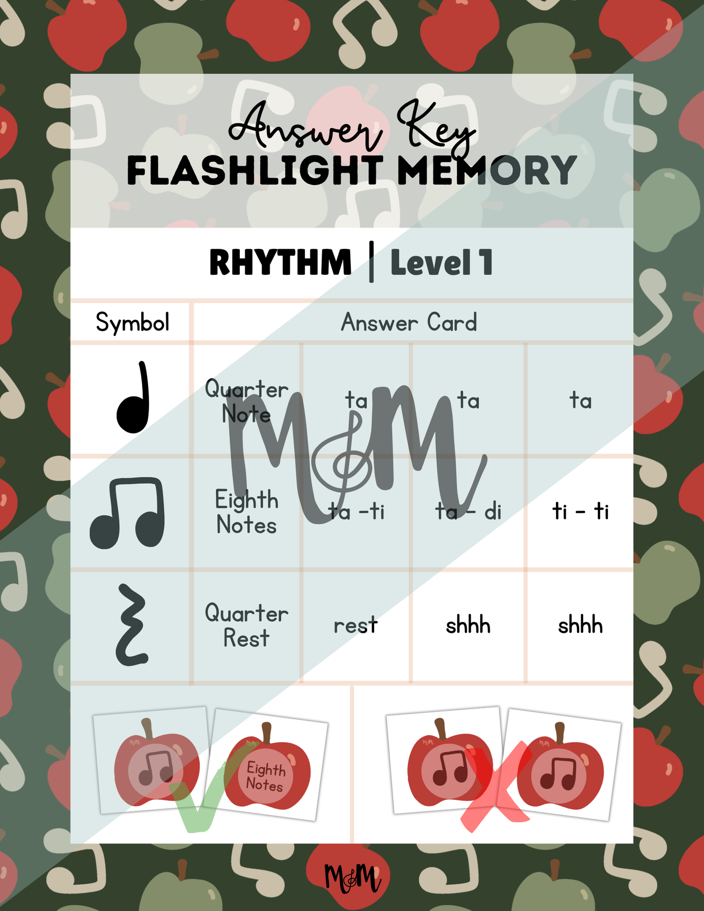 Musical Apples Flashlight Memory Game | Rhythm Level 1 | Fall Music Activity DIGITAL DOWNLOAD