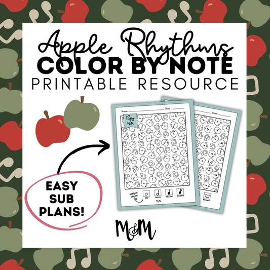 Apple Rhythms: Color by Note | Music Coloring Page DIGITAL DOWNLOAD