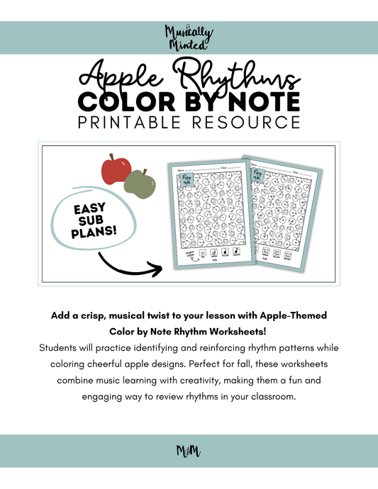 Apple Rhythms: Color by Note | Music Coloring Page DIGITAL DOWNLOAD
