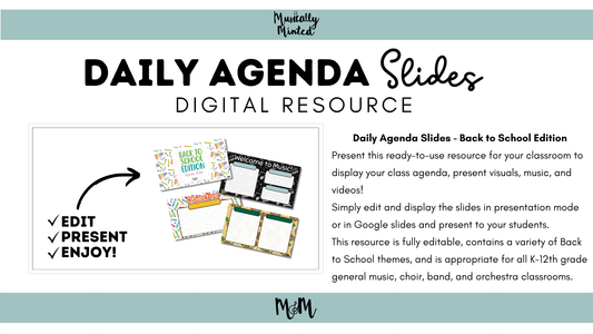 Back to School | Daily Agenda Slides | Music Classroom DIGITAL RESOURCE