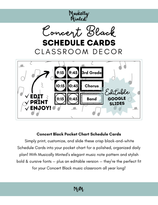 Concert Black: Pocket Chart Schedule Cards DIGITAL DOWNLOAD