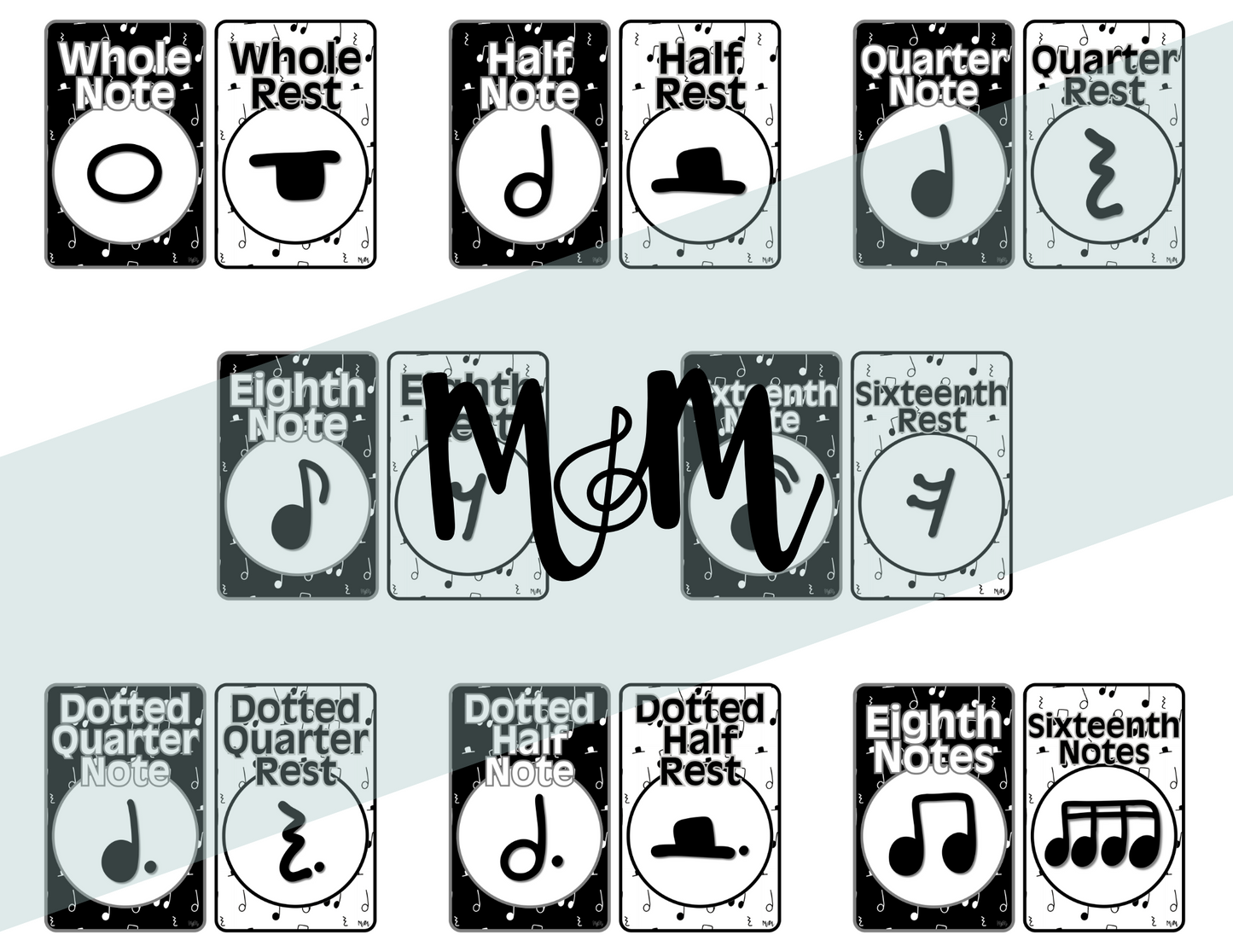 Concert Black: Note Values Posters DIGITAL DOWNLOAD