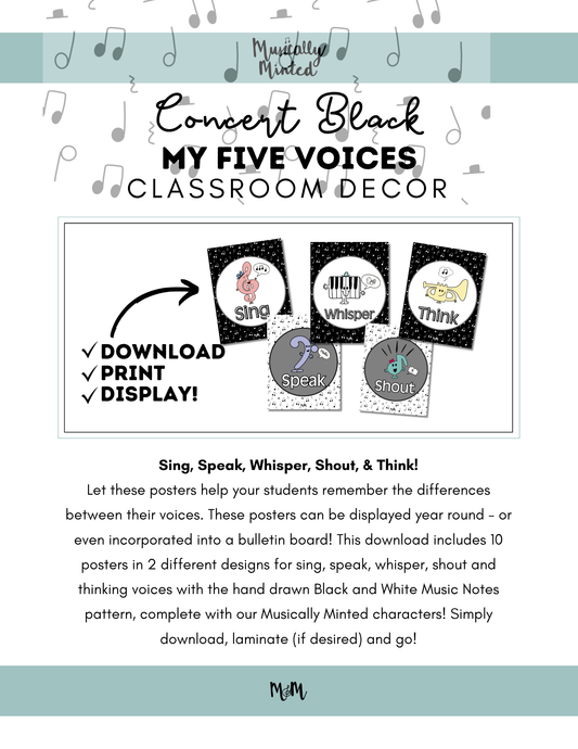 Concert Black: Five Voices Posters DIGITAL DOWNLOAD