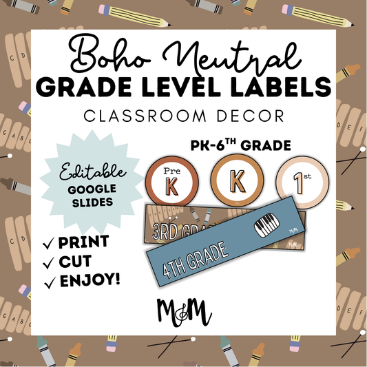 Boho Neutral: Grade Level Labels DIGITAL DOWNLOAD
