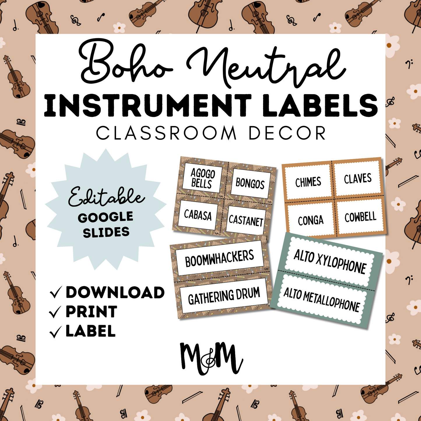 Boho Neutral: Instrument Labels DIGITAL DOWNLOAD
