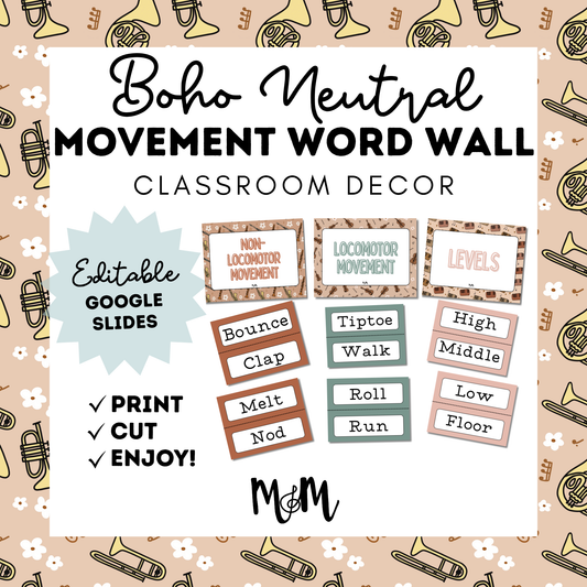 Boho Neutral: Movement Word Wall Cards DIGITAL DOWNLOAD
