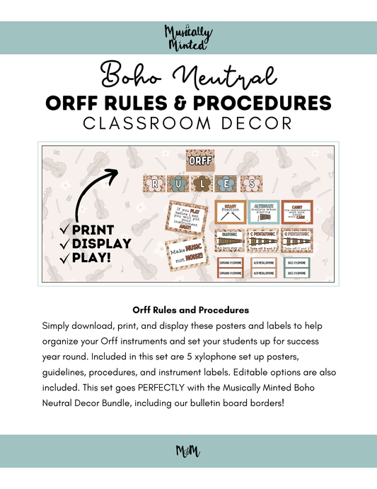 Boho Neutral: Orff Rules & Expectations Posters | Music Room Decor