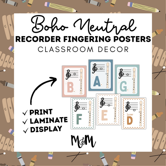 Boho Neutral: Recorder Fingering Posters DIGITAL DOWNLOAD