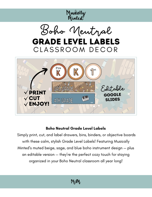 Boho Neutral: Grade Level Labels DIGITAL DOWNLOAD