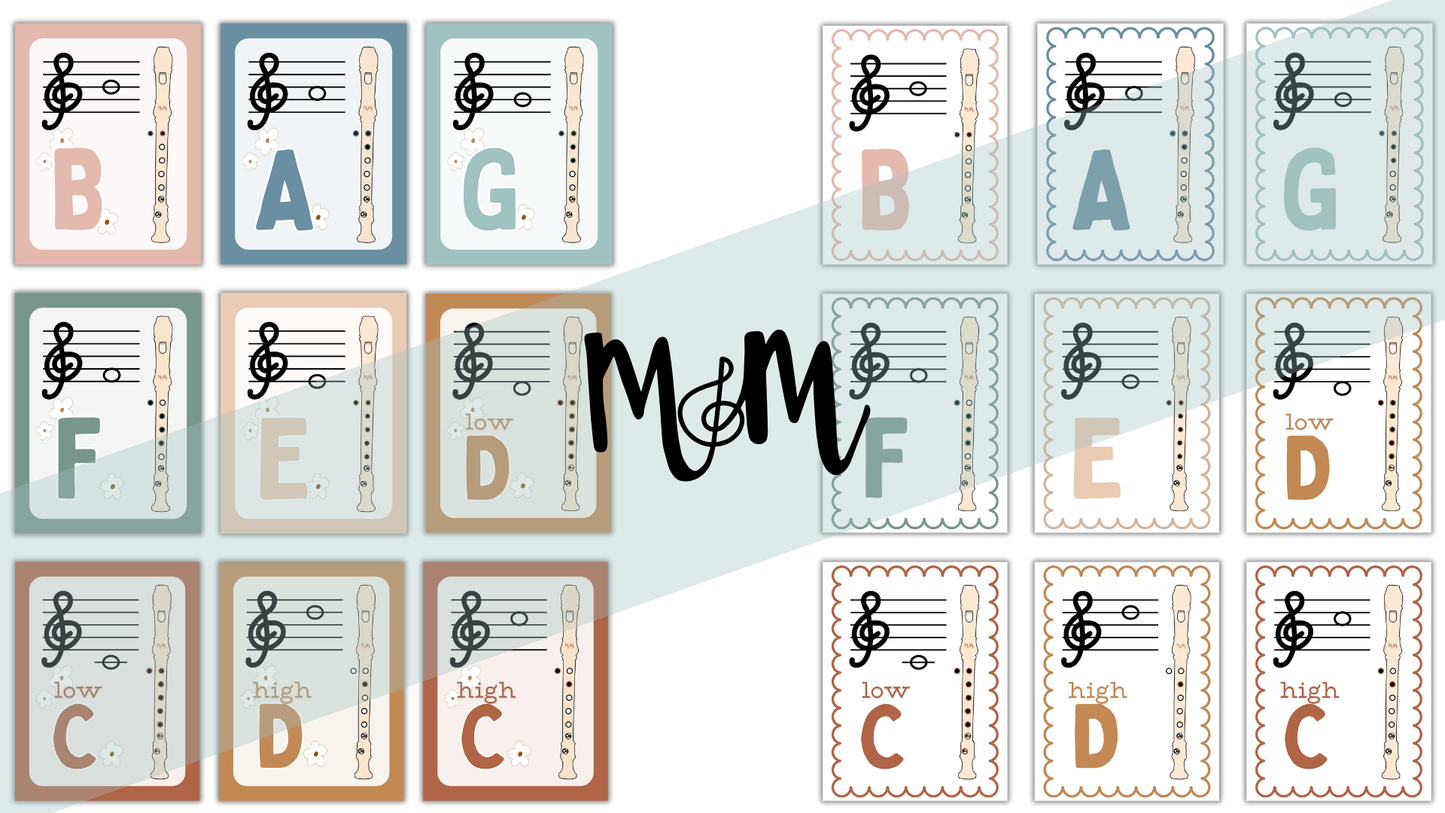 Boho Neutral: Recorder Fingering Posters DIGITAL DOWNLOAD