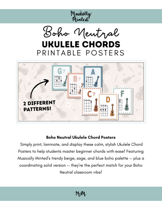 Boho Neutral: Ukulele Chord Posters DIGITAL DOWNLOAD