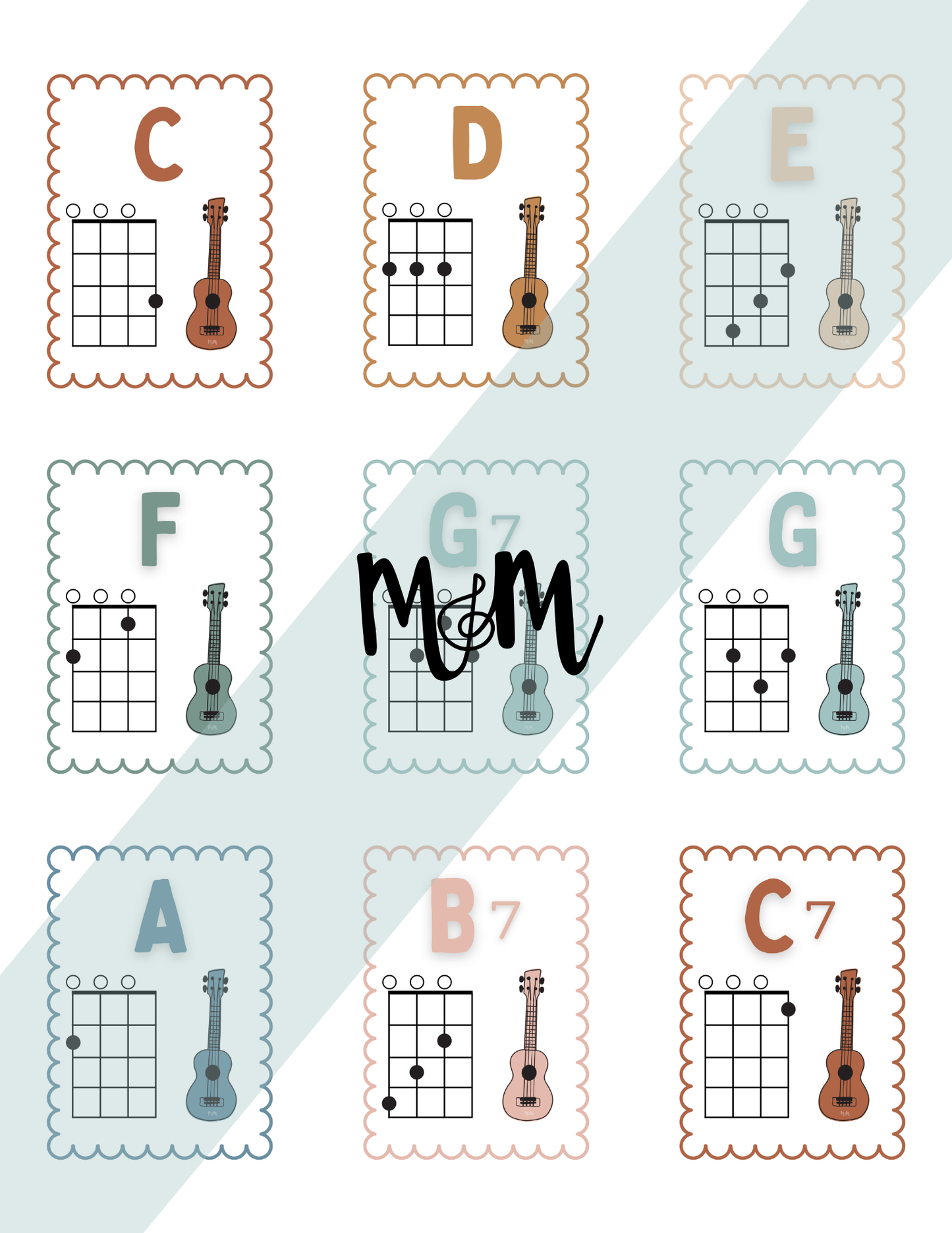 Boho Neutral: Ukulele Chord Posters DIGITAL DOWNLOAD