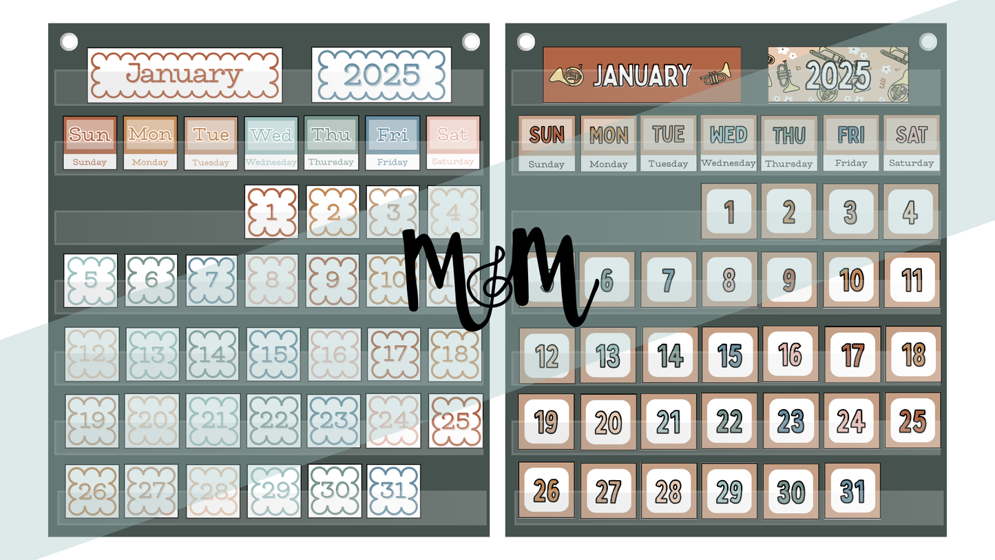 Boho Neutral: Pocket Chart Calendar DIGITAL DOWNLOAD