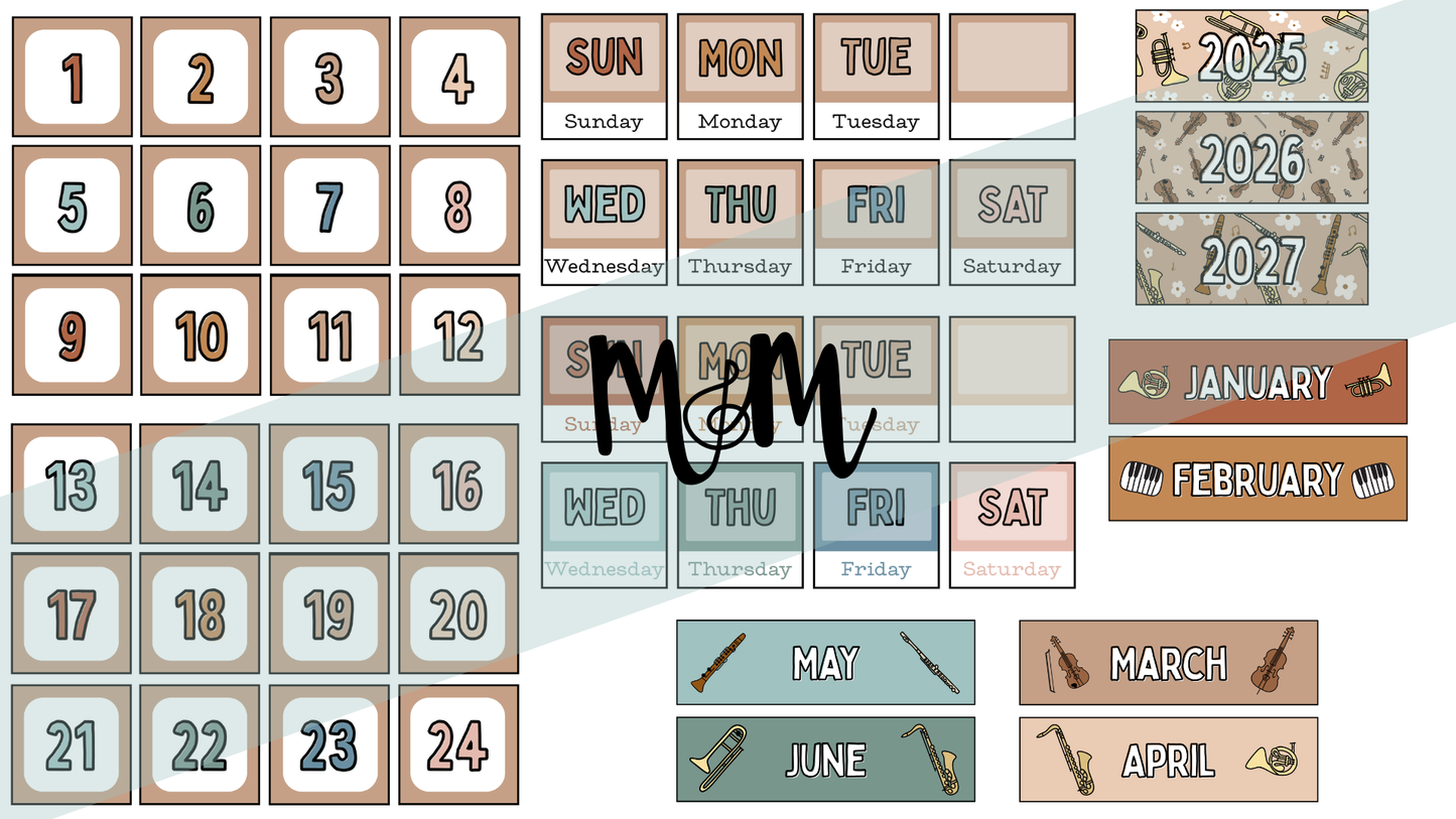 Boho Neutral: Pocket Chart Calendar DIGITAL DOWNLOAD