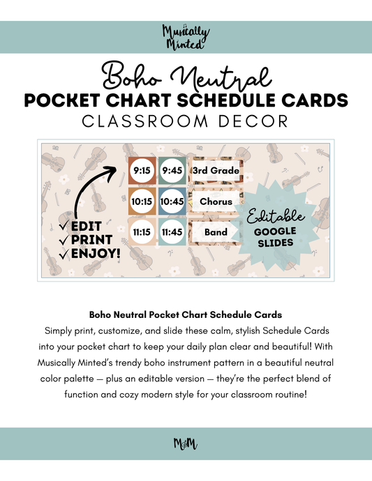 Boho Neutral: Pocket Chart Schedule Cards DIGITAL DOWNLOAD