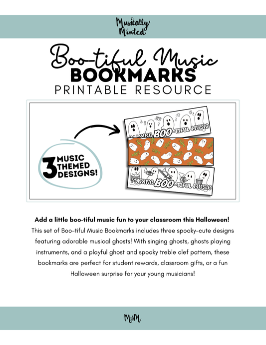 Boo-tiful Music | Halloween Music Bookmarks | Printable Coloring Activity DIGITAL DOWNLOAD