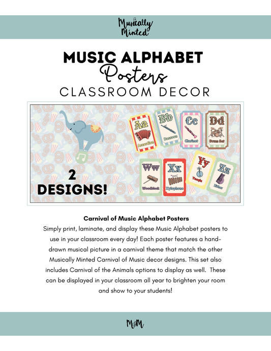 Carnival of Music: Music Alphabet | Music Classroom Decor