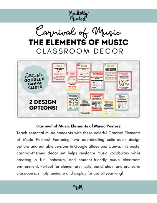 Carnival of Music: Elements of Music Posters | Printable Music Classroom Decor